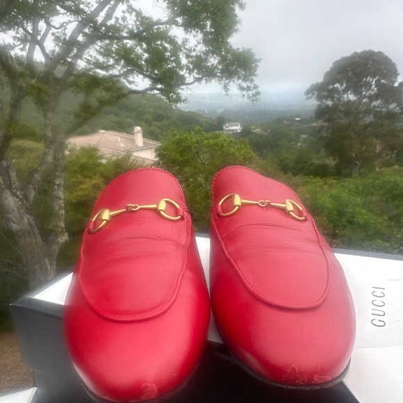 GUCCI PRINCETOWN 39.5 HIBICUS RED MULES 9.5 US PREOWNED EXCELLENT - Picture 3 of 15